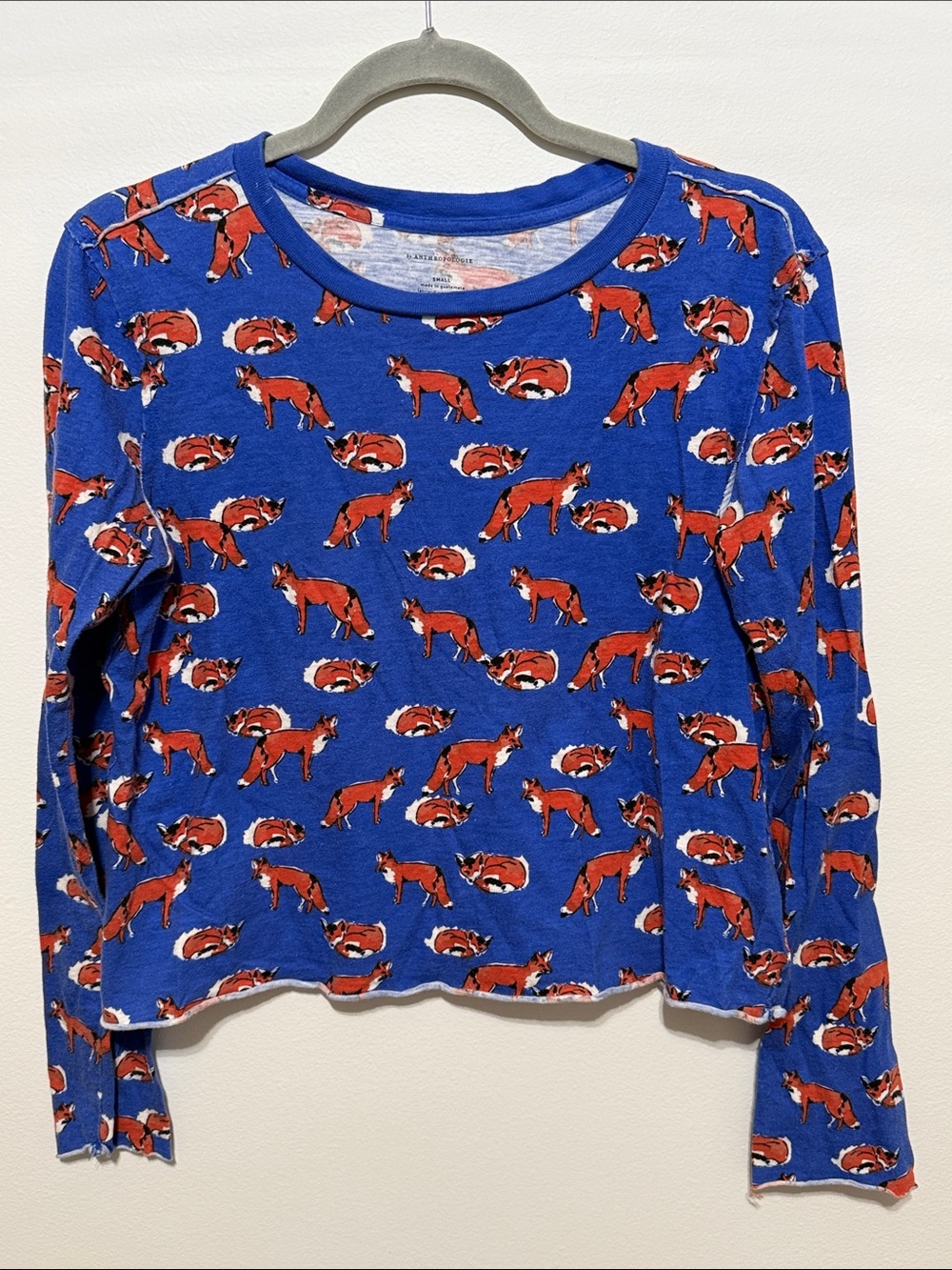 Anthropologie Blue Long-Sleeve Fox Print Tee